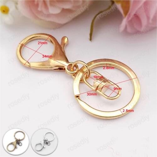 10 pieces 30mm Round Iron Key ring with Big lobster Clasp + Rotate Connector DIY Keychains Findings Accessories (T12970)