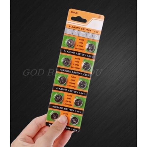 10PCS Button Coin Cell Battery AG10 1.5V Watch Batteries SR54 389 189 LR1130 SR1130 Toys Control Remote Drop Shipping