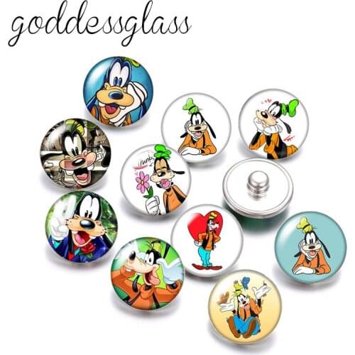Disney Mickey Friends Goofy Dog 10pcs Round photo glass 18mm snap buttons for 18mm snap bracelets jewelry