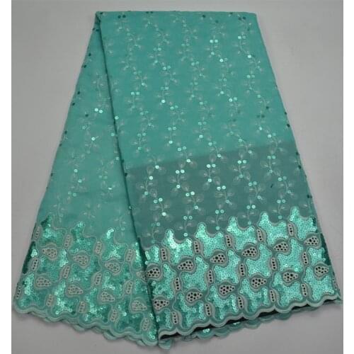 5yards/pc) high quality African organza lace fabric in mint green with wonderful sequins embroidery for party dress OP44