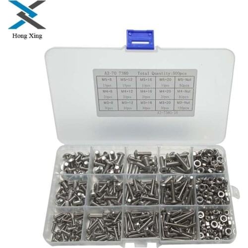 500pcs/lot M3/M4/M5 304 Stainless Steel Machine Screws With Hex Nuts Assortment Kit Button Head Bolts Metric Thread screw nut