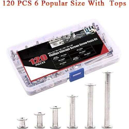 60pcs M5 x 5/10 / 15/25 / 35/45 Phillips Chicago Screw Binding Screws Posts Assortment Kit for Scrapbook Photo Albums Binding a