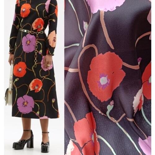 Italian brand G flower new garment fabrics imitation silk satin 100% polyester printing fashion textile material sewing fabric