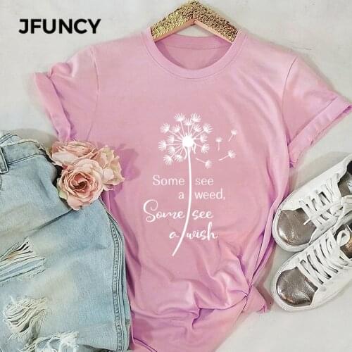 JFUNCY Dandelion Print Harajuku T Shirt Women Plus Size Shirts 100% Cotton Short Sleeve Woman T-Shirt Female Summer Tops