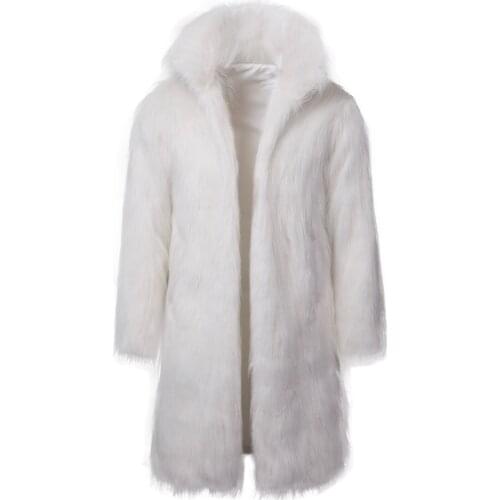 European American Male Faux Fur Winter Men Coat JacketsBlack White Long Jacket Full Sleeve Loose Casual Solid Color Jacket Men