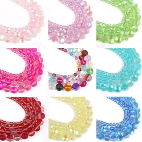 A+ Matte Mulitecolor Frosted Austrian Crystal Round Beads For Jewelry Making 6/8/10/12mm Glitter MoonStone Beads Diy Bracelet