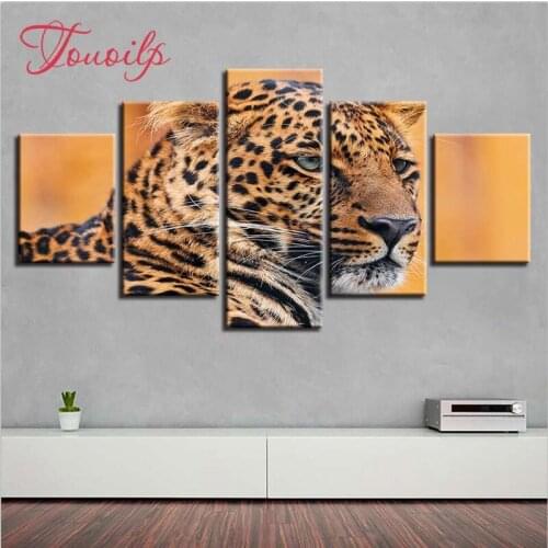 5D DIY Full Square&round Animal lion Leopard 5pcs 5d Diamond Painting Combination diamond Embroidery Mosaic Home Decor painting