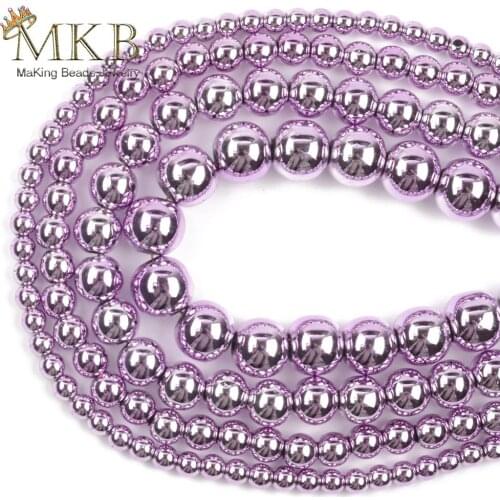 Natural Purple Nano Vacuum Plating Hematite Stone Flat Round Beads For Jewelry 3-10mm Making Spacer Loose Beads Diy Bracelet 15"