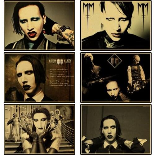 Singer Marilyn Manson retro poster kraft paper material decorative painting decoration living room bedroom bar cafe etc