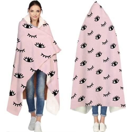 Eyelash Pink Cartoon Eye Portable Wearable Fluffy Custom Hooded Blanket