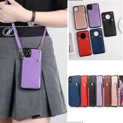Simple card coin purse leather Crossbody strap bag phone case for samsung galaxy NOTE20 ultra S8 S9 S10 S20 plus note10 note9 n8