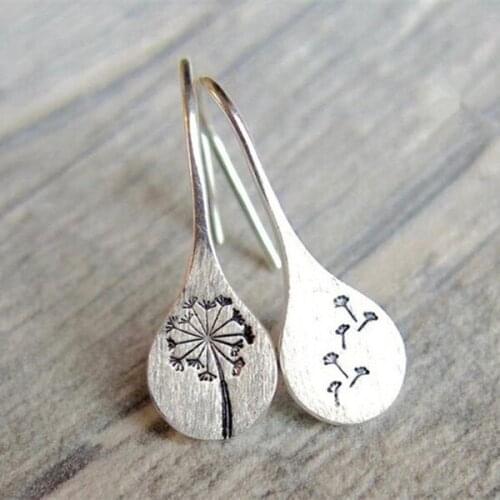 Simple Silver Plated Dandelion Dangle Earrings for Women Engagement Wedding Jewelry Statement Earrings Fashion Girl Jewelry Gift