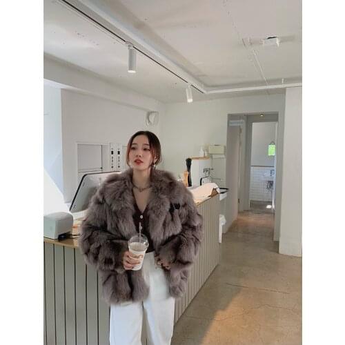 New womens genuine real natural fox fur coat fashion jacket lady turn down collar warm winter outwear custom any size