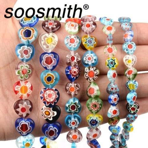 8mm 10mm 12mm Mixed Heart-shaped Patterned Flower Lampwork Beads Glazed Glass Beads for Jewelry Making