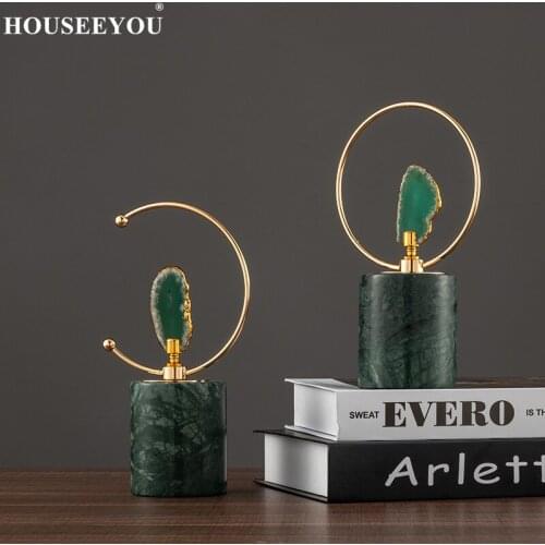 Modern Luxury Agate Crafts Living Room Bookcase Decor Marble Base Art Sculpture Furnishings Home Decoration Accessories New