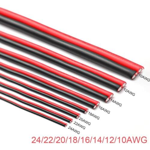1M 2pin soft soft silicone wire tinned copper lamp lighting LED lamp with extension cable black red 24/22/20/18/16/14/12/10 AWG