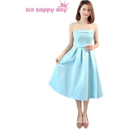 Light blue satin ball gown corset party prom pageant dresses elegant strapless dress sexy short for girls under 50 H4232