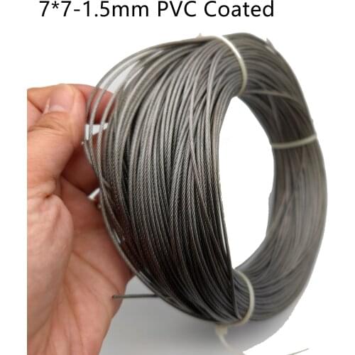 PVC Coating 50M/100M 1.2mm/1.5mm 7X7 Construction 304 Stainless steel Wire rope Softer Fishing Lifting Cable