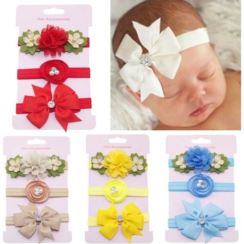 Baby Headband 3Pcs Kids Elastic Floral Headband Pearl Hair Girls Baby Bowknot Hairband Set Hair Accessories Set For Girls Gift