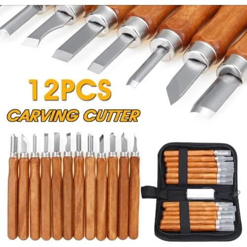 Universal 12Pcs Wood Carving Tools Kit Hand Chisel Woodcut Gouges For DIY Carving Sculpture Wax With Whetstone Storage Bag