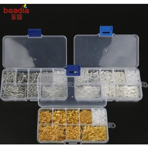1Box 3 colors DIY Jewelry Findings Box Crimp End Clasps Needle Clip Jump Rings Beads Kit DIY Jewelry Making Supplies