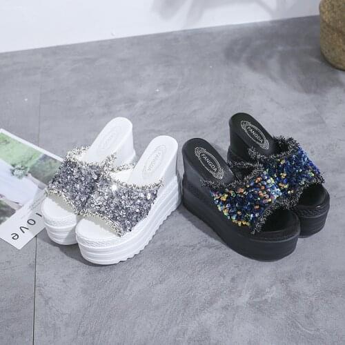 Womens Shoes Peep-Toe Slippers Womens Stylish Super High Heel 12cm Thick-Soled Muffin Peep Toe Shoes