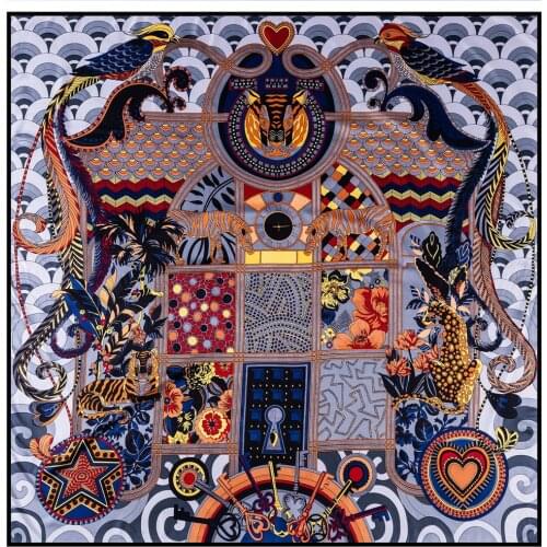 Silk Scarf Women Animals City Print Stoles Square Scarves Wraps Large Bandana NecKerchief Lady Hijabs Female Silk Foulards 130CM