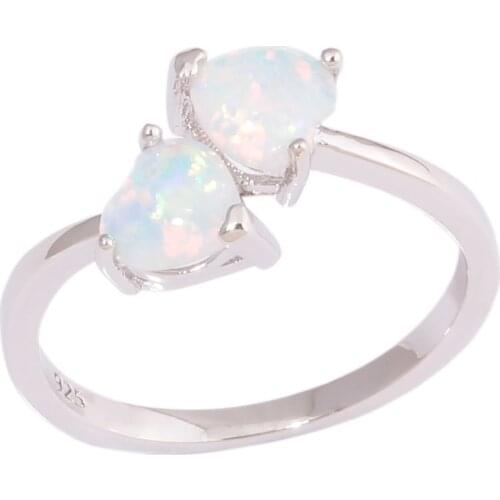 CiNily Created White Fire Opal Heart Silver Plated Wholesale Hot Sell Women Jewelry Ring Size 6-9 OJ9588