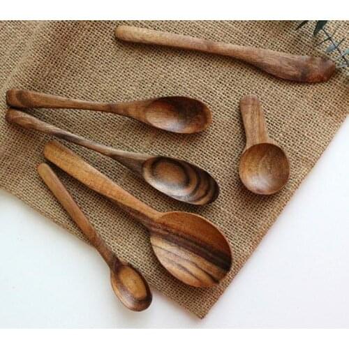 100pcs Wooden Spoon Eco-Friendly Natural Teakwood Long Handle Salad Mixing Spoon Icecream Scoop Tableware SN209