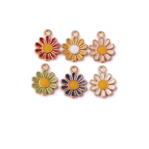 15MM 60Pcs Mix Colors Flowers KC Gold Color Alloy Pendants Jewelry Charms