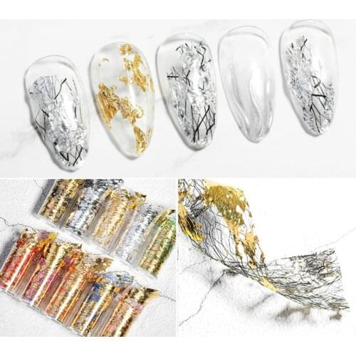 4x50cm/Roll 3D Net Line Nail Stickers for Nails Gold Silver Mesh Nail Tin Foil Fragments Paper Decals DIY Nail Art Decorations