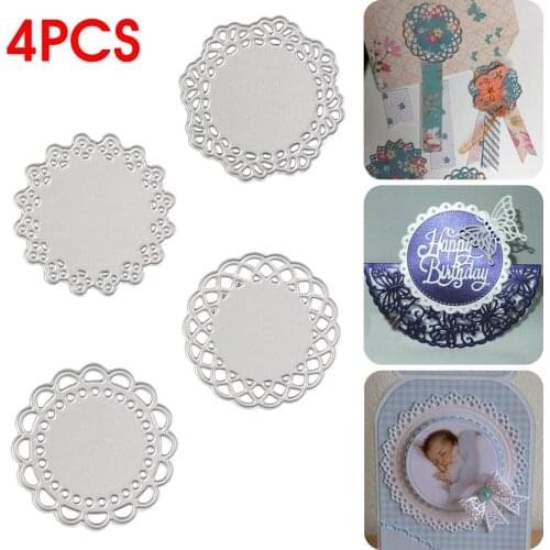 4Pcs Carbon Steel Die Cutter Stencils Lace Edge Circle Cutting Dies Making Craft Paper Cards DIY Scrapbooking Decor Dia 4.75cm