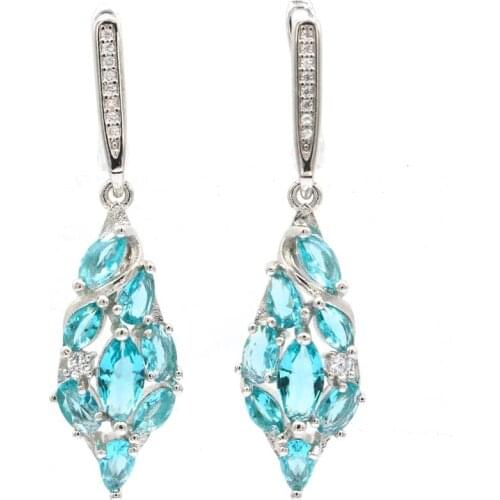 45x29mm Princess Cut Big Squre 22mm Gemstone 23g Created Orange Spessartine Garnet CZ Women Dating Silver Earrings