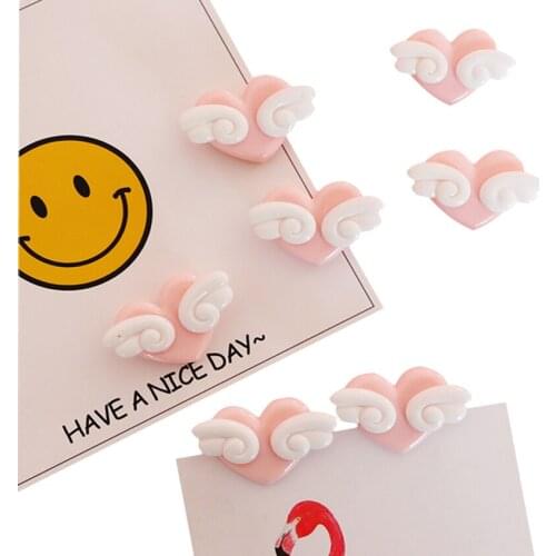 50pcs/lot Sweet Pink heart photo clip Heart wing clip Memo clip Paper Clips for book School Party Supplies Gift for Girls