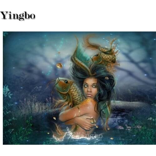 Fantasy goldfish woman diamond mosaic 5d diamond painting full square drill Picture of Rhinestone full round diamond embroidery
