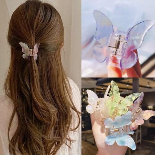 Butterfly Resin Hair Claw Acetate Fairy Butterfly Hairpin Clip Girls Candy Colored Styling Tools Barrettes Hair Accessories