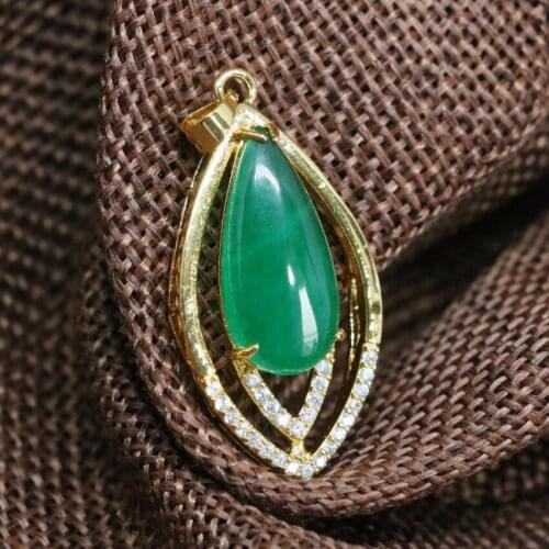 Bohemia style green jades chalcedony teardrop drop pendant 18*32mm gold -color fit diy long chain necklace women jewelry B1858