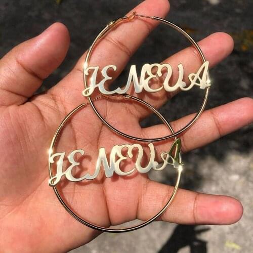 Large Hoop Earrings Custom Name with Crown Big Smooth Circle Earrings Basketball Brincos Loop Earrings for Women Jewelry