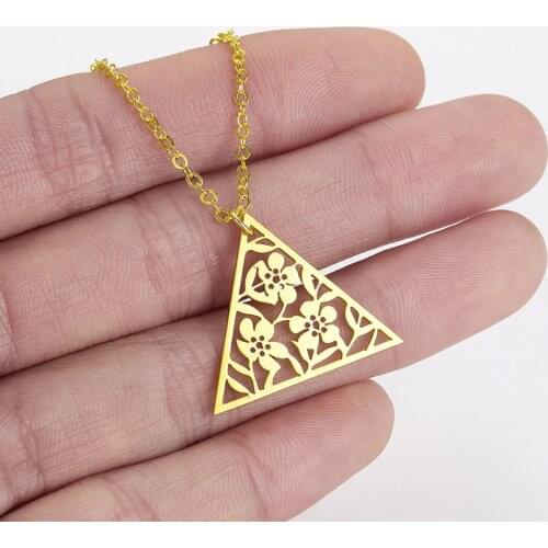 Stainless Steel Chain Geometric Flower Pendant Necklace Women Delicate Art Deco Triangle Necklace Jewellery Collar