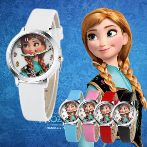 Frozen Childrens watch girl Princess Anna Childrens leather strap watch Cartoons Lovely Kid watch Childrens gifts Girl watch