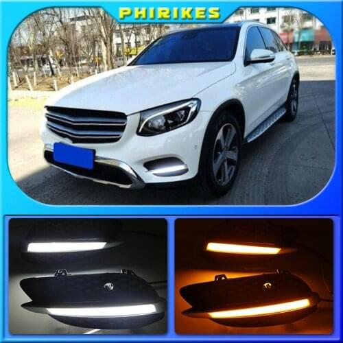 2 pcs for Mercedes Benz GLC X205 2015 2016 LED DRL Daytime Running Lights Daylight yellow turn Signal lamp light