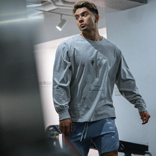 Long sleeve Cotton Men T-shirt Gym Fitness Bodybuilding Workout JAPAN&UK Casual T Shirt Male Print Tee Tops Sports Shirt 3XL