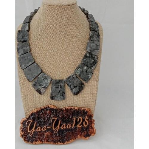 19'' Top-Drilled Larvikite Black Labradorite Graduated chokers Necklace