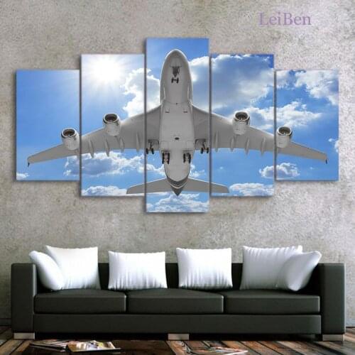 Hd Sky Airplane Close-Up Landscape Art Poster Canvas Painting On The Wall Home Decor Bedroom Five-Piece Modular Picture No Frame