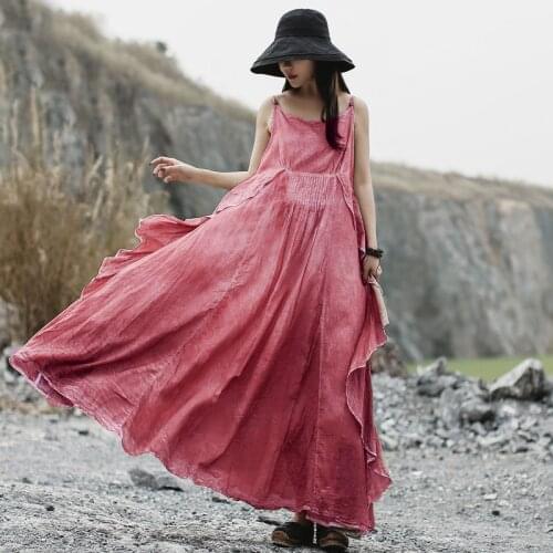 Johnature 2021 Summer New Original Women Sling Dress Vintage Patchwork High Quality Solid Color Women Cloths Cotton Maxi Dress