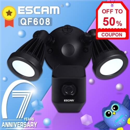 ESCAM QF608 Floodlight Camera HD 1080P Security Wifi Camera Motion-Detected Wall-Light Wireless Security Cloud Storage for home