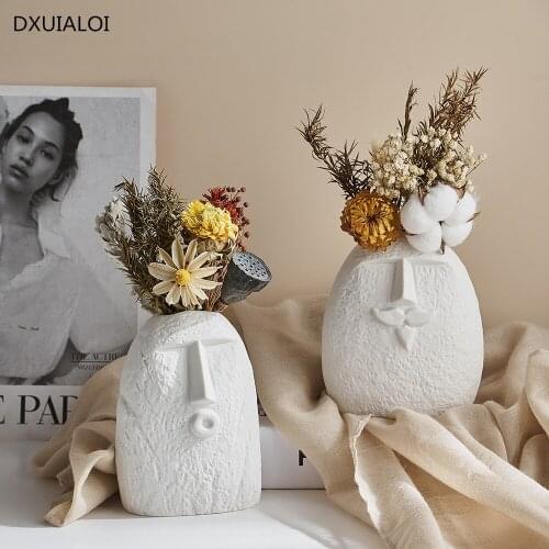 Ceramic vase Nordic decorative ceramic abstract figure facial vase living room ornaments modern home decoration DXUIALOI