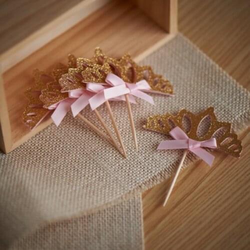 Princess Crown Glitter Cupcake Toppers -First Birthday wedding bridal baby shower party cake toppr food picks