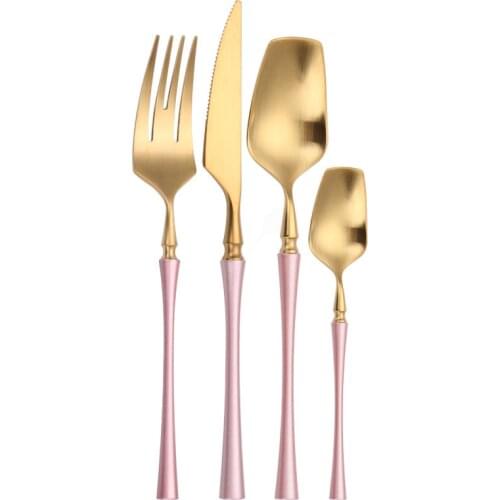 Kitchen Tableware Stainless Steel Cutlery Set Matte Pink Gold Dinner Set Tableware Spoon Fork Knife Set Dinnerware Home Luxury
