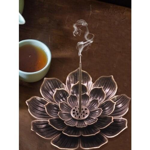 Lotus Shape Incense Burner Stick Holder Buddhism Sandalwood Coil Alloy Tray Temples Yoga Studios Ornament Home Decoration